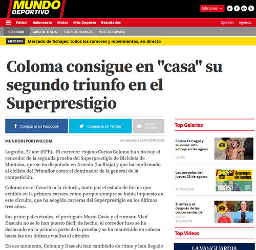 IV XCO Internacional Ciudad de Arnedo en Mundo deportivo IV XCO Internacional Ciudad de Arnedo en Mundo deportivo