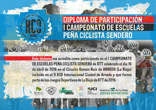 Diploma I Campeonato de Escuelas Peña Ciclista Sendero 2016