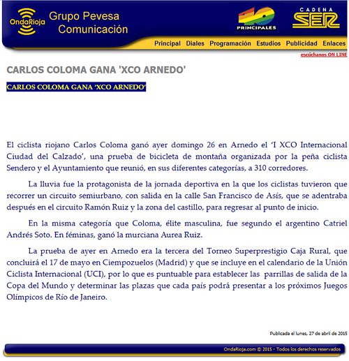 2015-04-27 XCO Arnedo en Radio Arnedo Cadena Ser