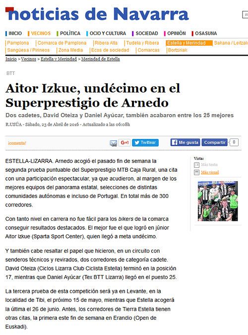 II XCO Internacional Ciudad de Arnedo en Noticias de Navarra (1)